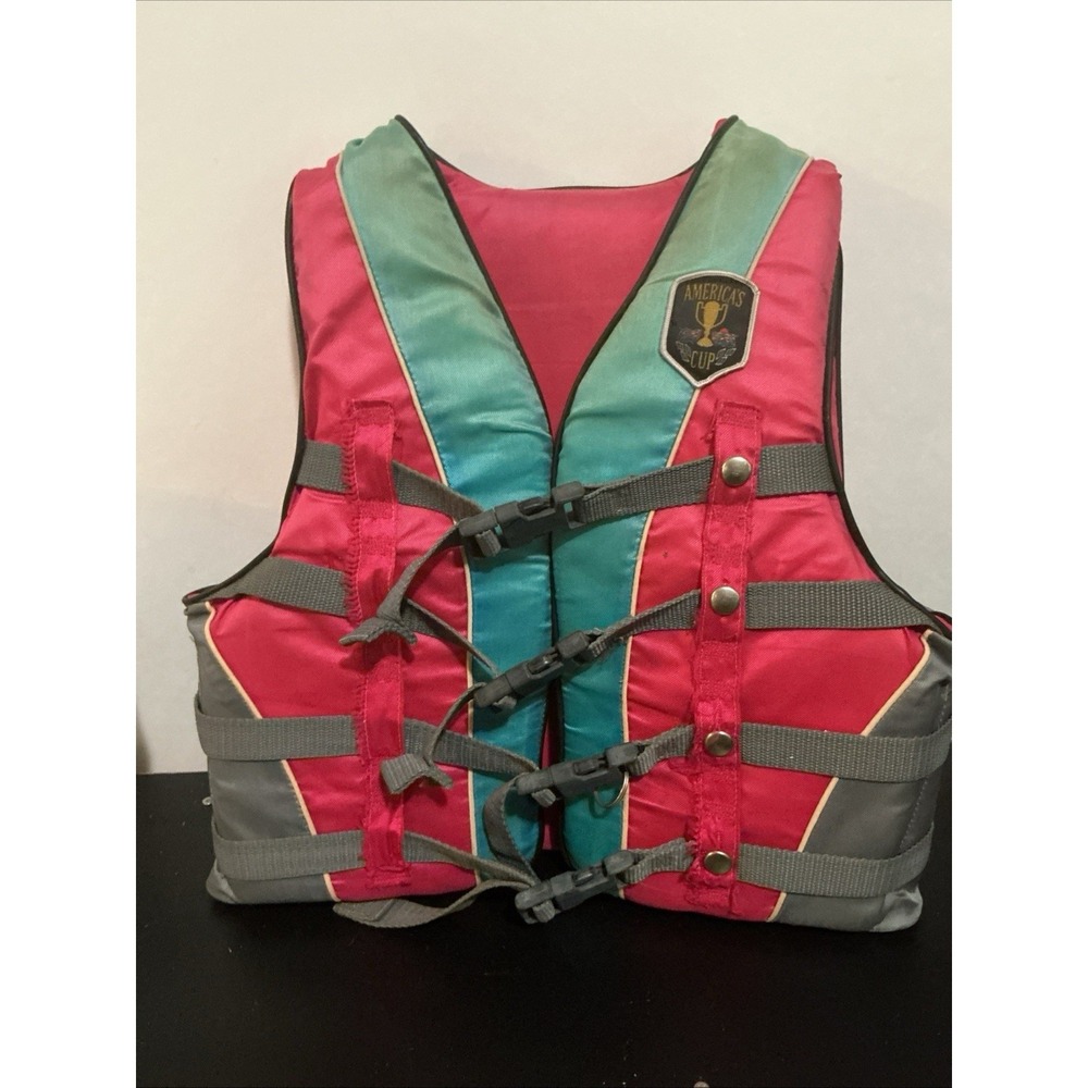 America's Cup Adult Med Life Jacket Red & Blue Vintage Water Ski Vest ADULT SM